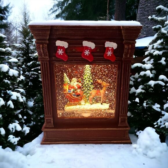 Fireplace Lighted Snow Globe LED Santa Sled Mantel Reindeer Y2K Christmas Winter - Picture 13 of 16